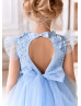 Feifei Sleeves Sky Blue Tulle Floral Flower Girl Dress